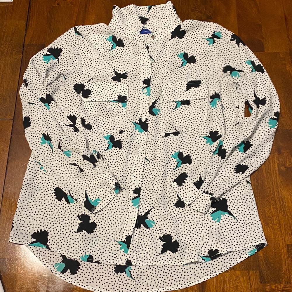 Apt. 9 Black and Teal Polka Dot Blouse